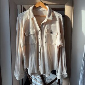 Waffle Knit Neutral Button Up Medium